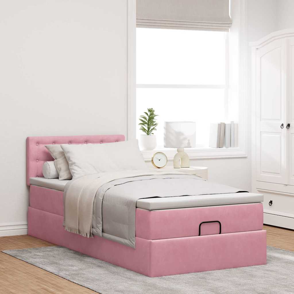 vidaXL Ottoman bed met matras 90x200cm fluweel roze afbeelding