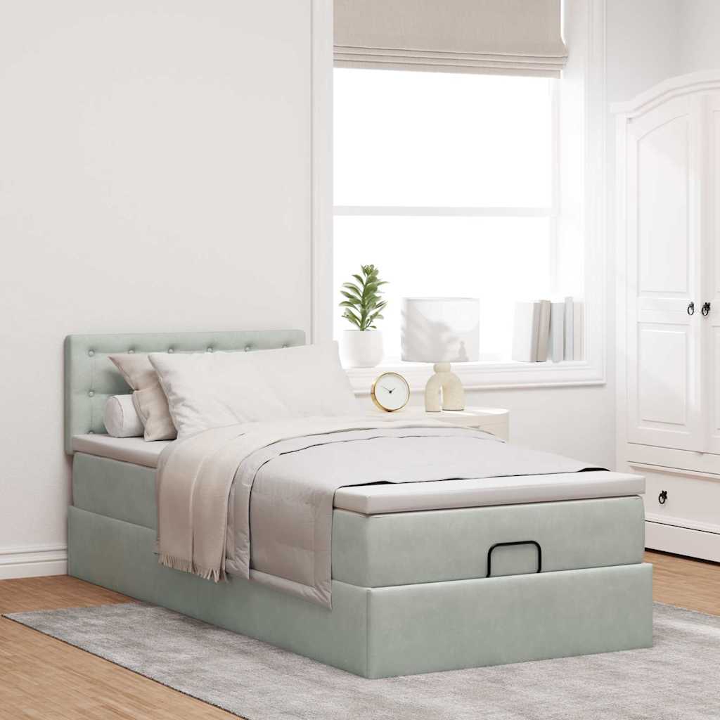 vidaXL Ottoman bed met matras 100x200 cm fluweel lichtgrijs afbeelding