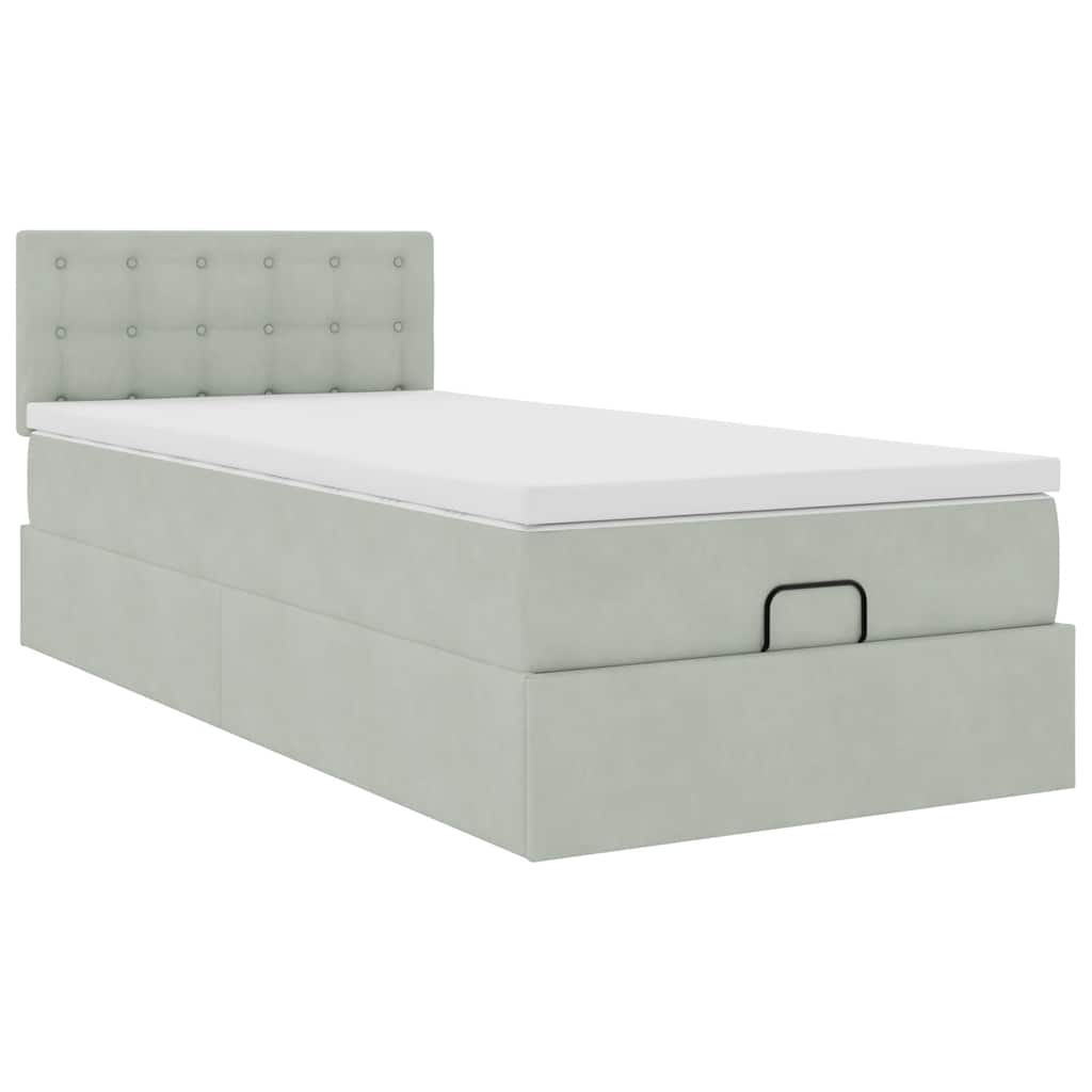 vidaXL Ottoman bed met matras 100x200 cm fluweel lichtgrijs grijs, foto 4