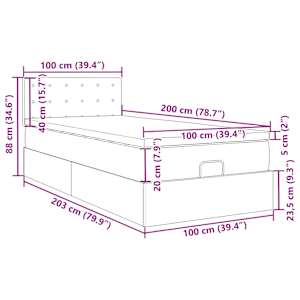 Osmanský rám postele s matrací světle šedá 100x200cm samet - obrázek 16