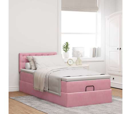 vidaXL Ottoman bed met matras 100x200 cm fluweel roze