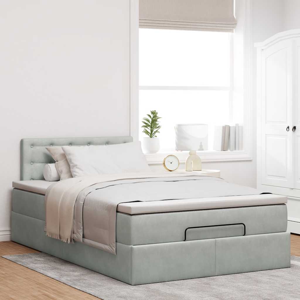 Thumbnail - vidaXL Ottomanische Bett mit Matratze Hellgrau 120x190 cm Samt