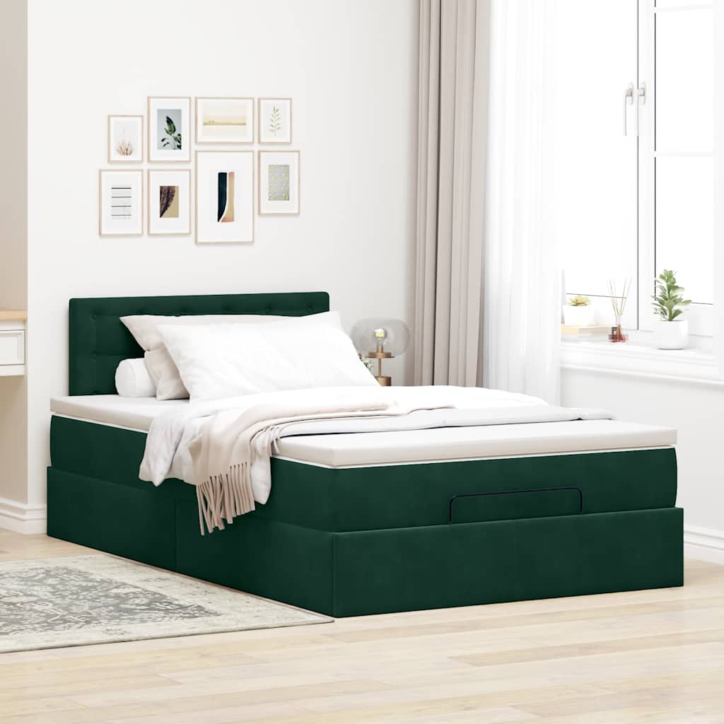 Thumbnail - vidaXL Ottoman-Bett mit Matratze Dunkelgrün 120x190 cm Samt