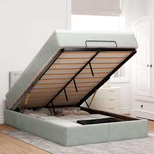 Otomanski posteljni okvir z vzmetnico siv 120x200 cm žamet