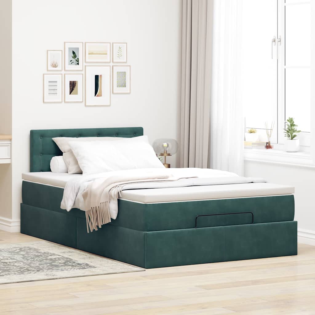 vidaXL Ottoman bed met matras 120x200cm fluweel donkergroen afbeelding