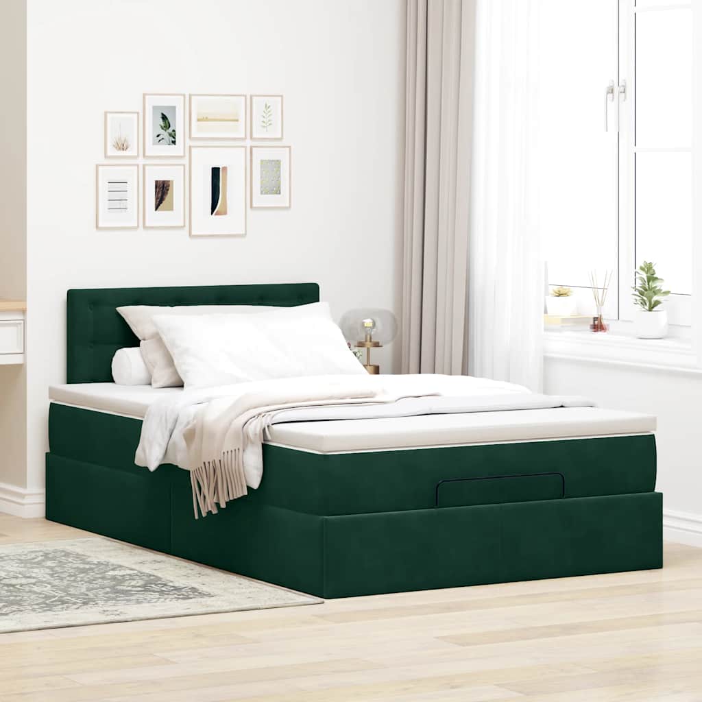 vidaXL Ottoman bed met matras 120x200cm fluweel donkergroen groen, foto 2