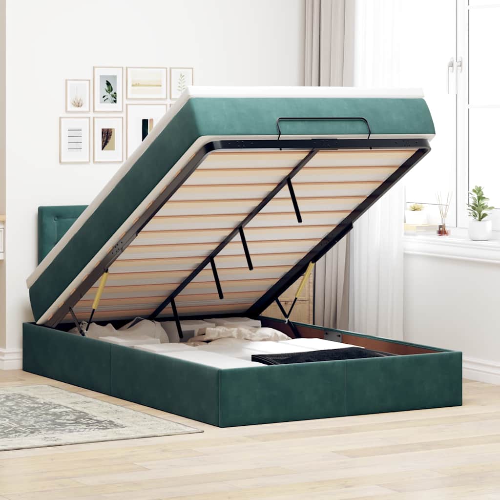 vidaXL Ottoman-Bett mit Matratze Dunkelgrün 120x200 cm Samt