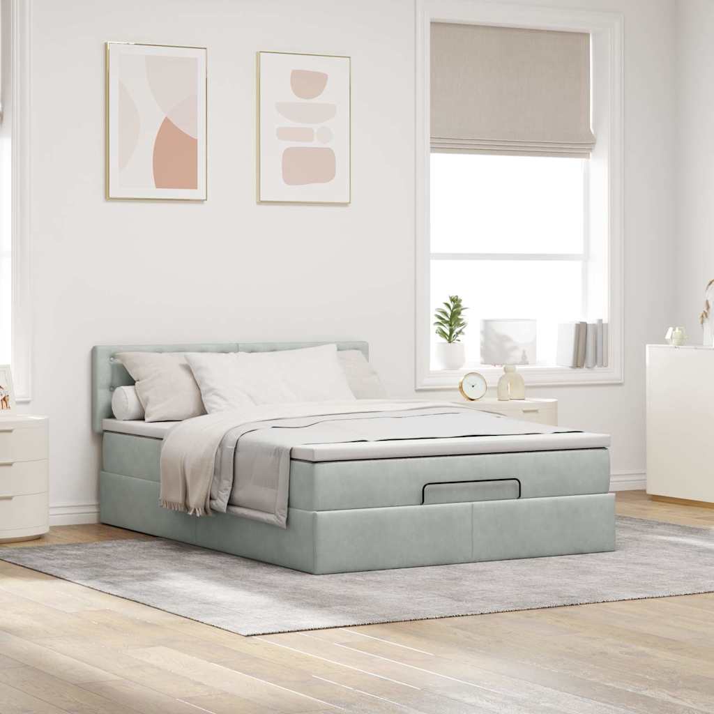 vidaXL Ottoman bed met matras 140x190cm fluweel lichtgrijs grijs, foto 2
