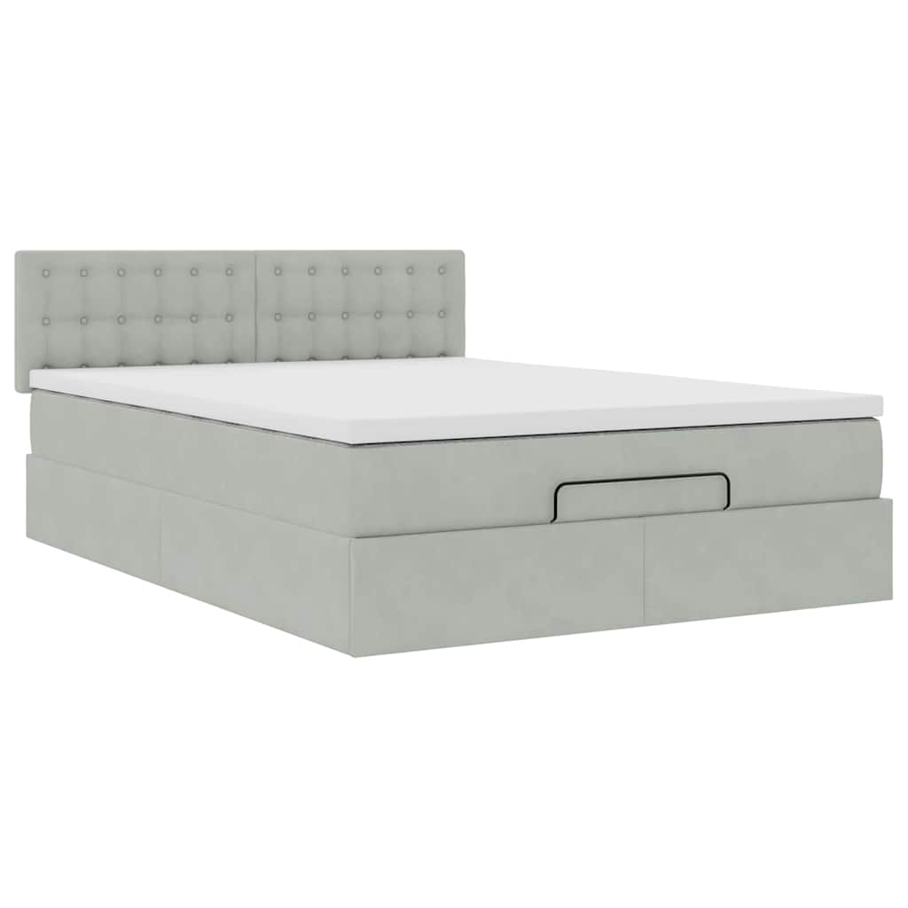 vidaXL Ottoman bed met matras 140x190cm fluweel lichtgrijs grijs, foto 4