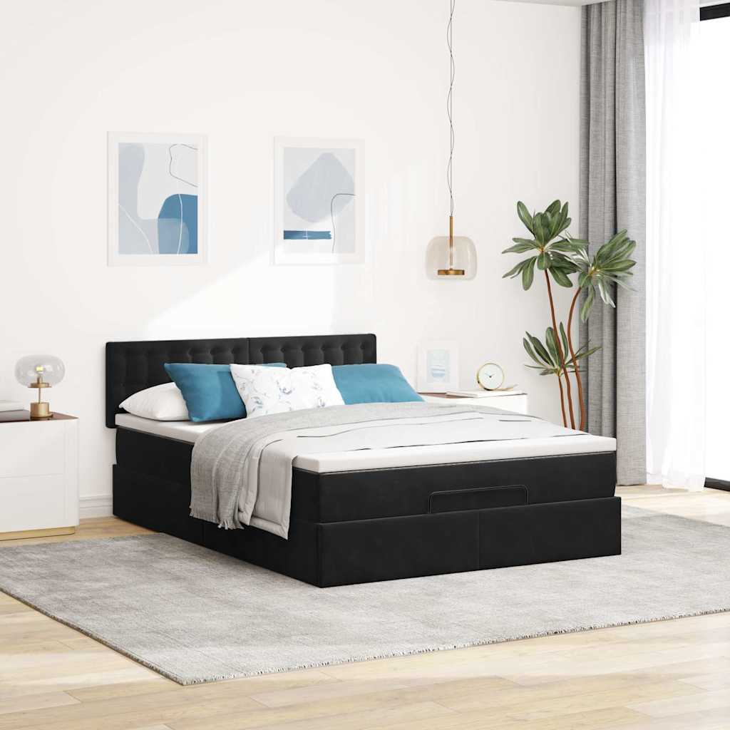 Thumbnail - vidaXL Ottoman-Bett mit Matratze Schwarz 140x190 cm Samt