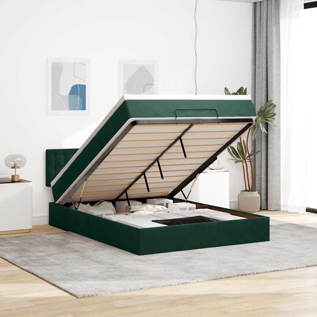 vidaXL osmannisk sengeramme med madras 140x190 cm fløjl mørkegrøn