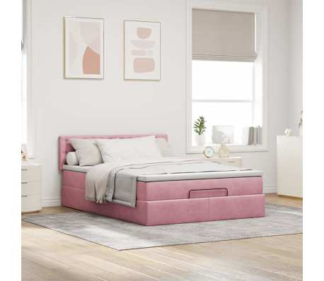 vidaXL Οθωμανικό κρεβάτι με στρώμα ροζ 140x190cm Βελούδο