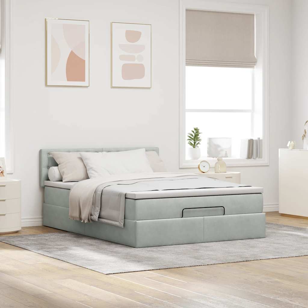vidaXL Ottoman bed met matras 140x200cm fluweel lichtgrijs afbeelding