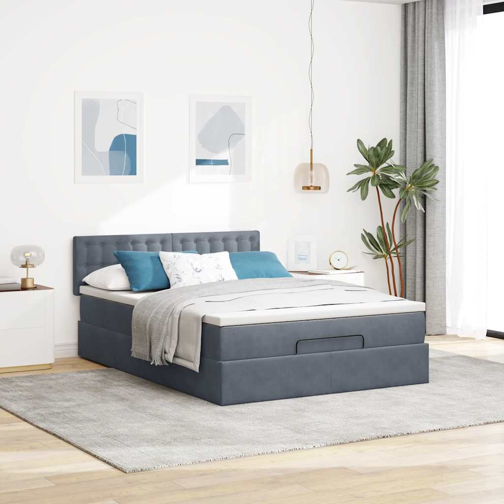 vidaXL Ottoman bed met matras 140x200cm fluweel donkergrijs afbeelding