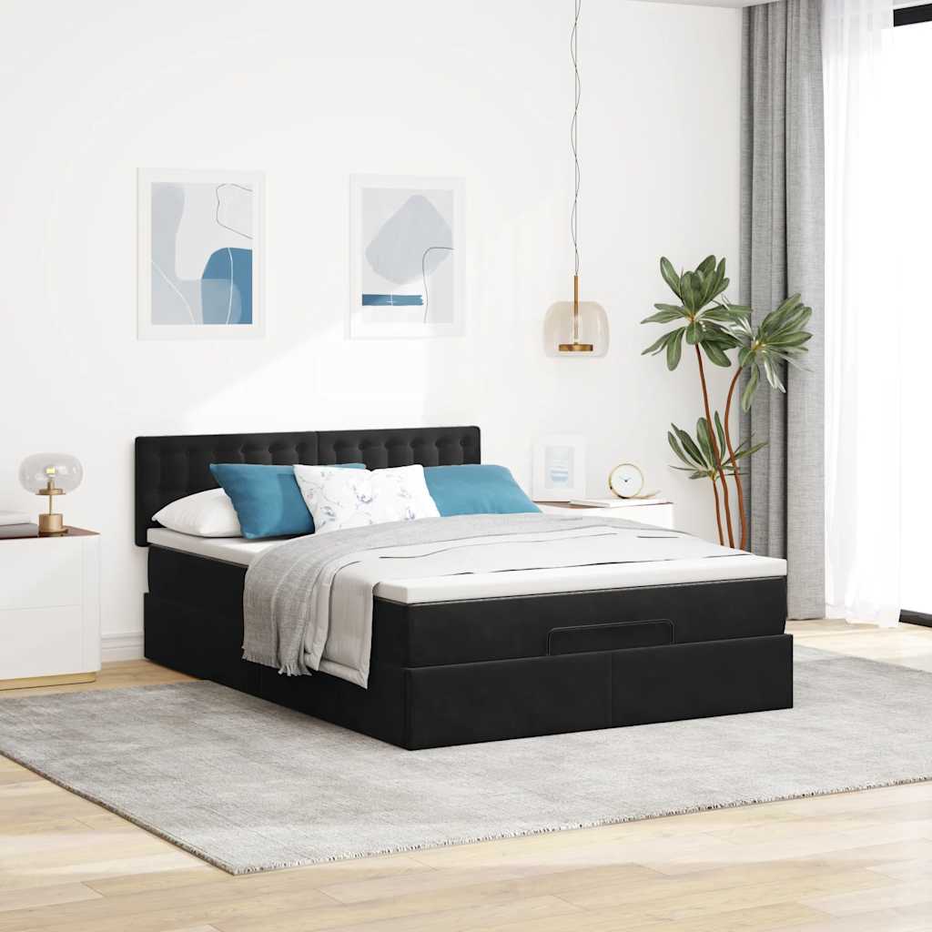vidaXL Ottoman bed met matras 140x200cm fluweel zwart afbeelding