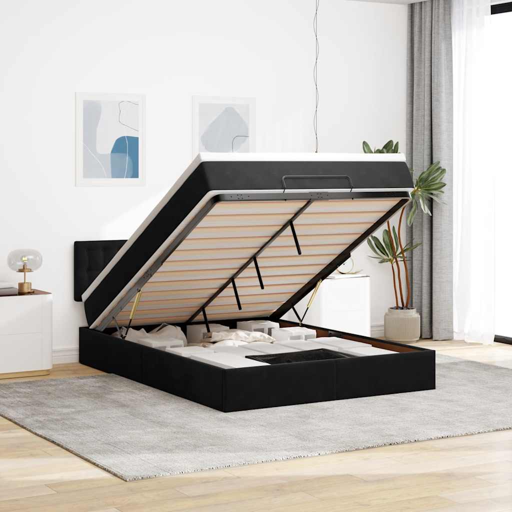 vidaXL Cadru pat otoman cu saltea, catifea neagră 140x200cm