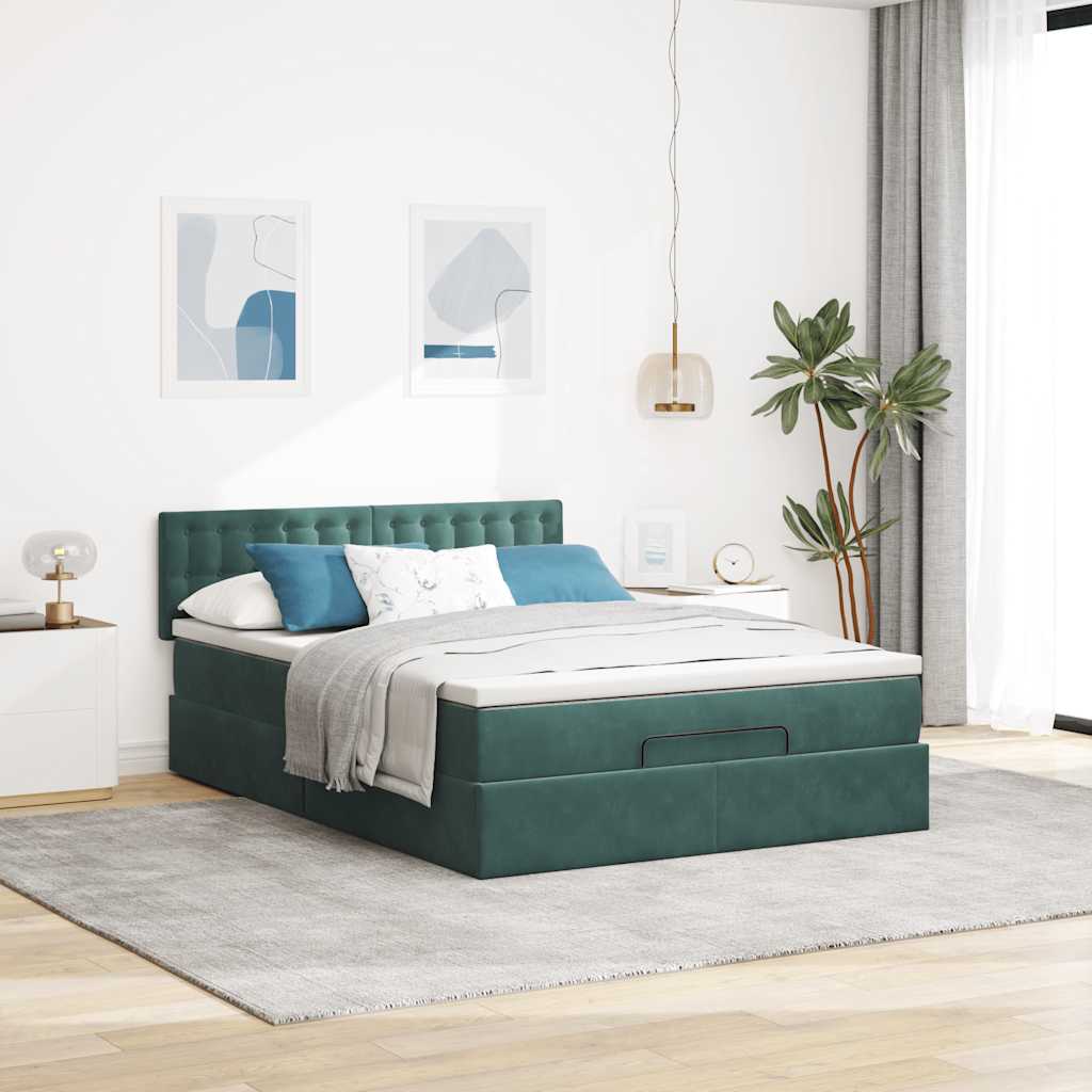 vidaXL Ottoman bed met matras 140x200cm fluweel donkergroen afbeelding
