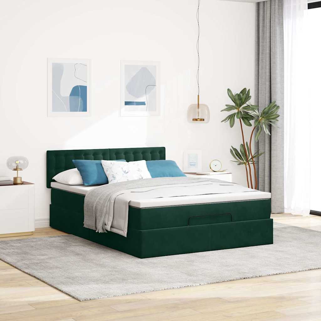vidaXL Ottoman bed met matras 140x200cm fluweel donkergroen groen, foto 2
