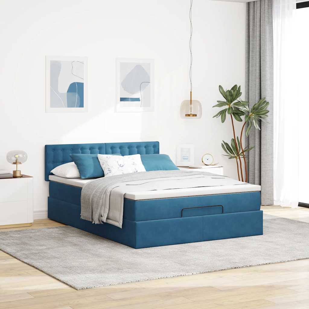vidaXL Ottoman bed met matras 140x200cm fluweel donkerblauw afbeelding