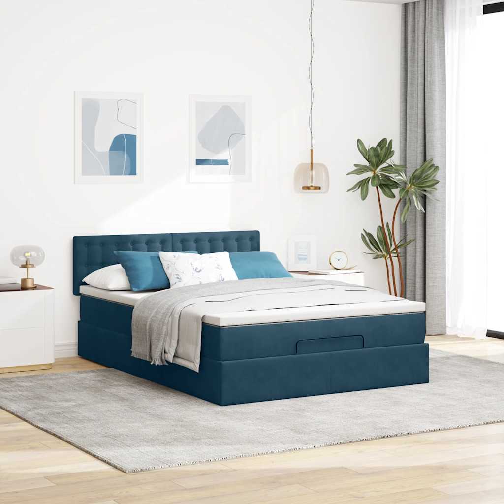 Thumbnail - vidaXL Ottoman-Bett mit Matratze Dunkelblau 140x200 cm Samt