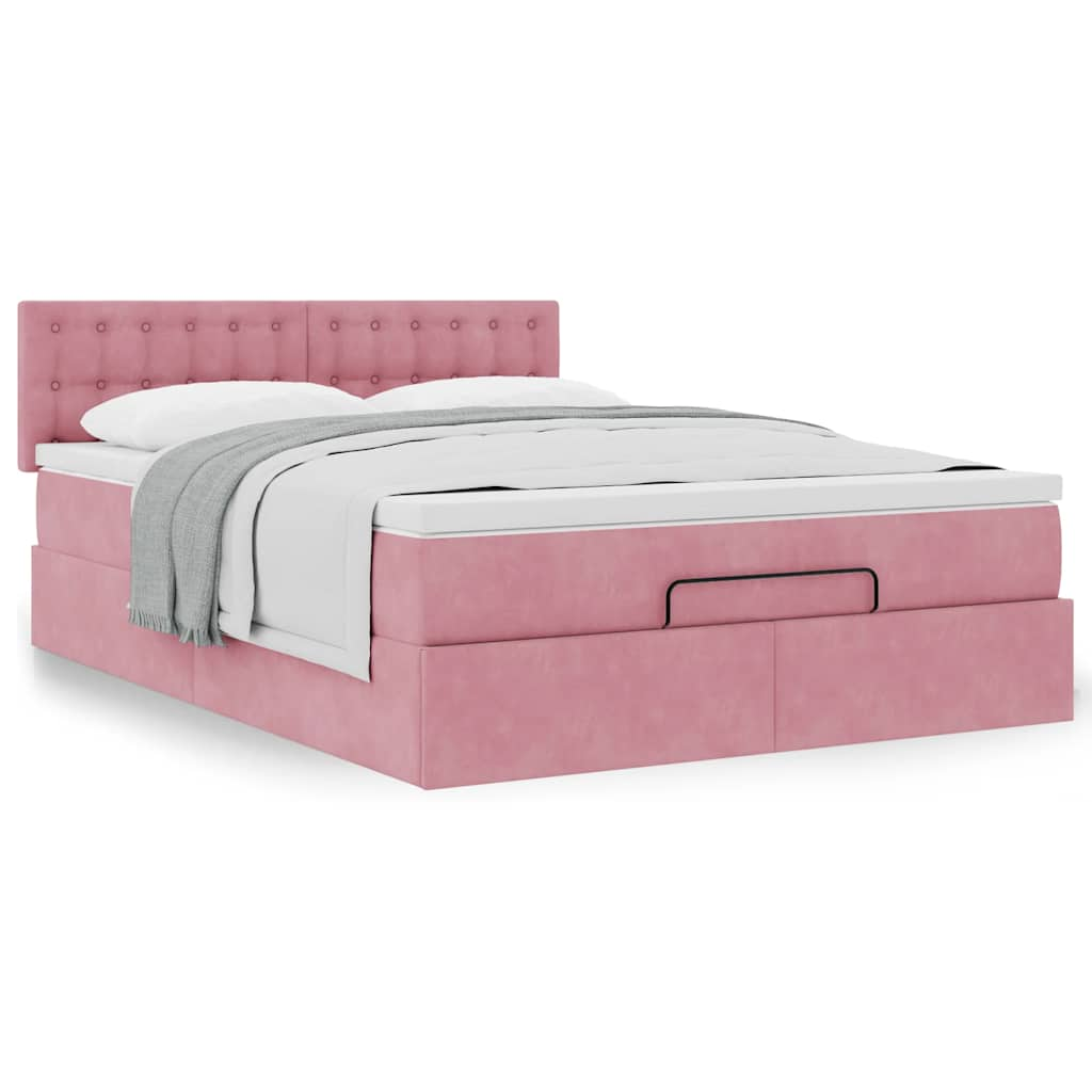 vidaXL Ottoman-Bett mit Matratze Rosa 140x200 cm Samt