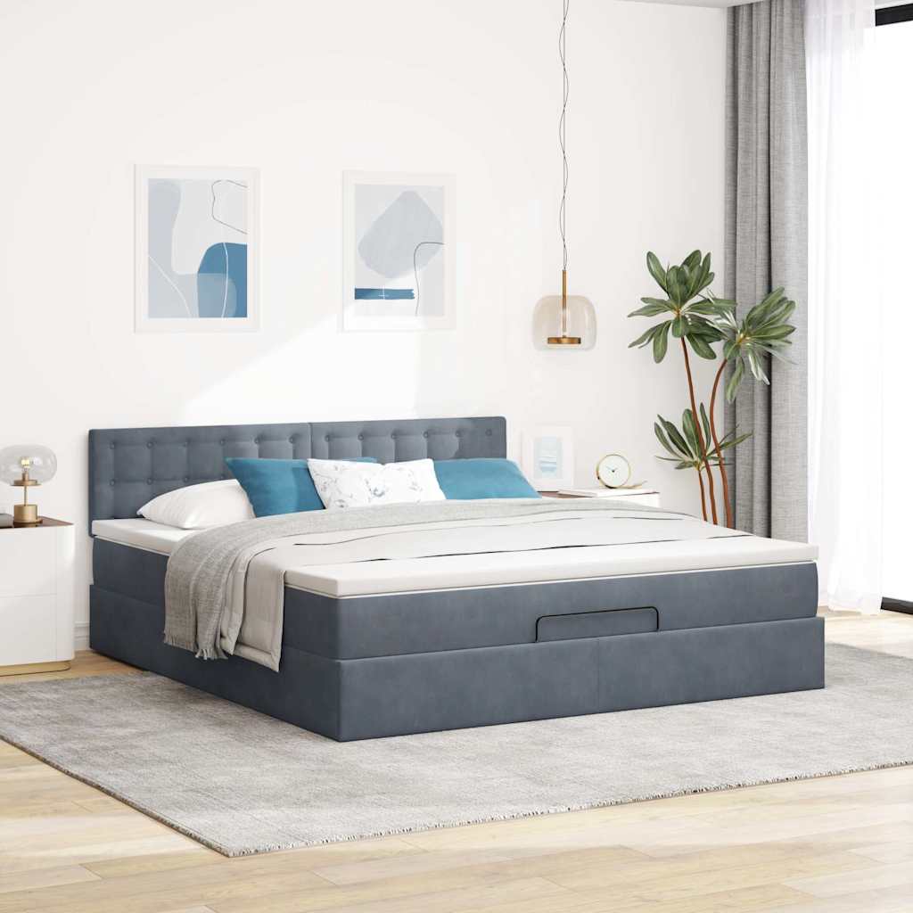 vidaXL Ottoman bed met matras 160x200cm fluweel donkergrijs afbeelding