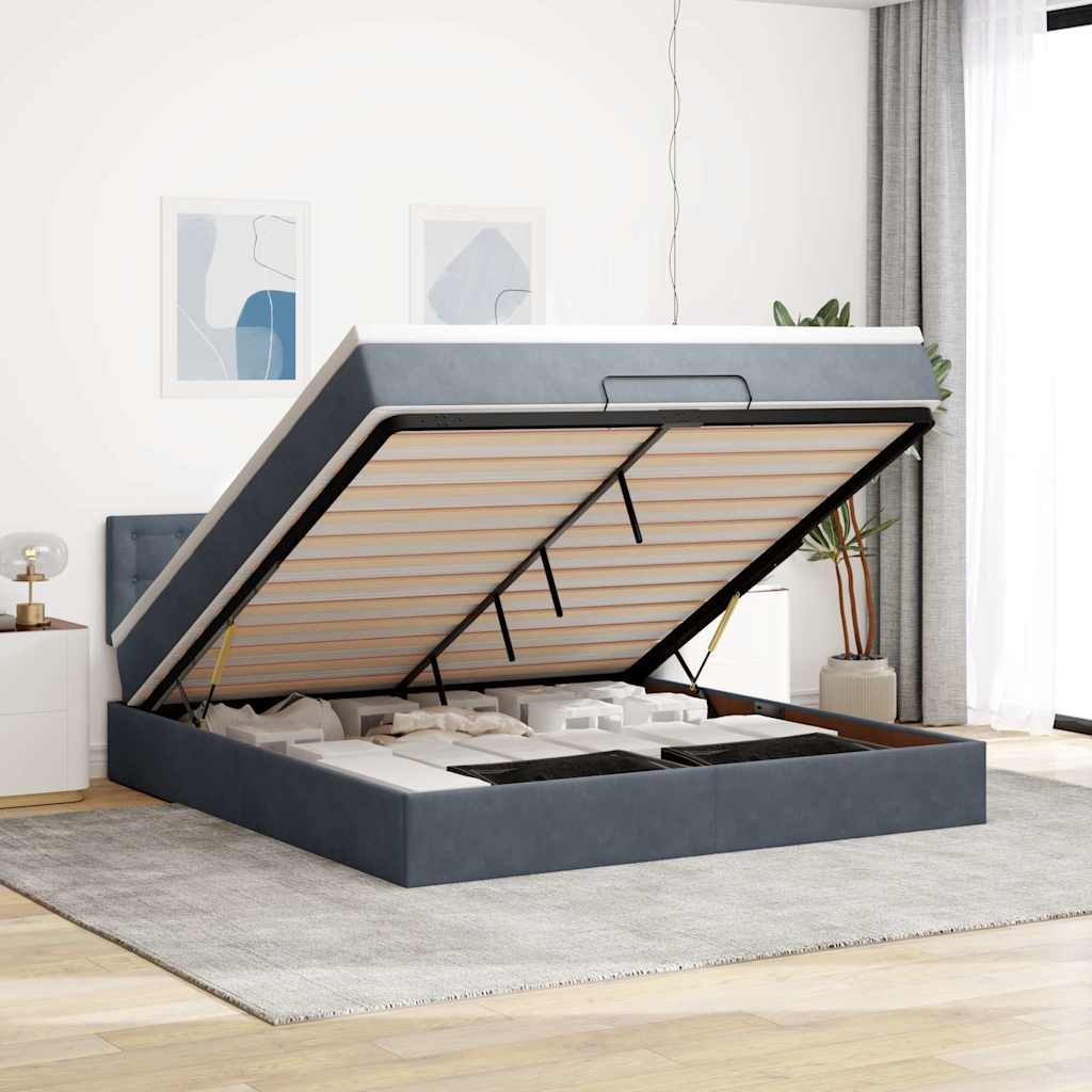 vidaXL Ottoman-Bett mit Matratze Dunkelgrau 160x200 cm Samt