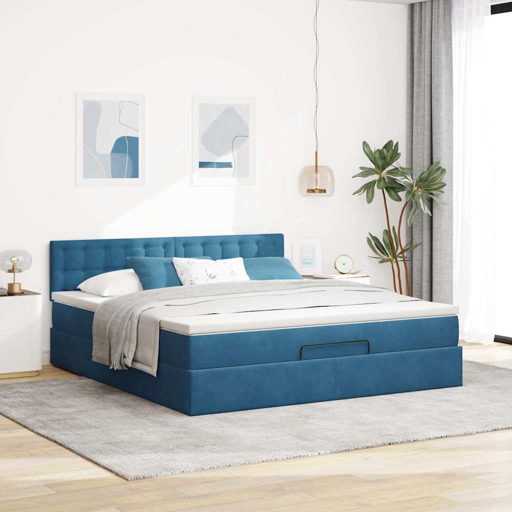 vidaXL Ottoman bed met matras 160x200cm fluweel donkerblauw afbeelding