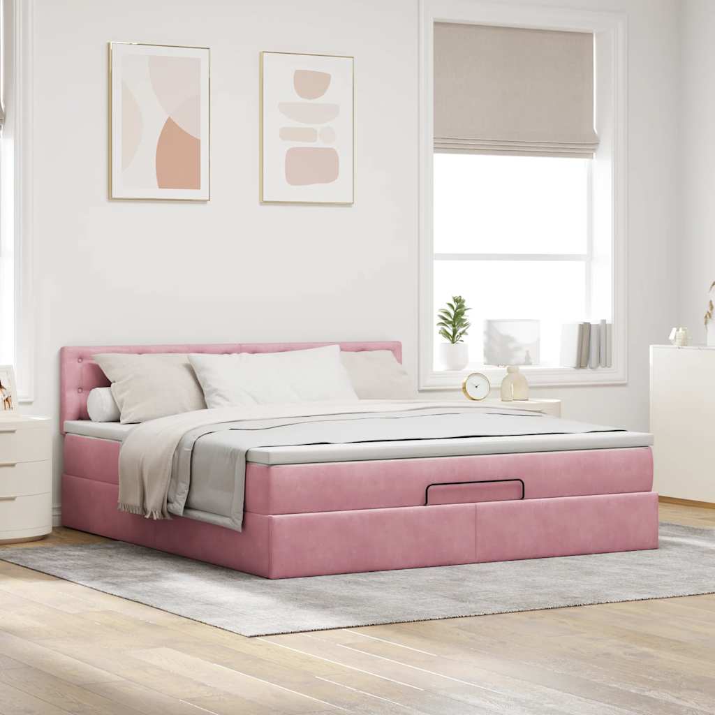 vidaXL Ottoman bed met matras 160x200cm fluweel roze afbeelding