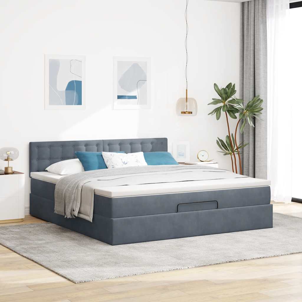 Thumbnail - vidaXL Ottoman-Bett mit Matratze Dunkelgrau 180x200 cm Samt