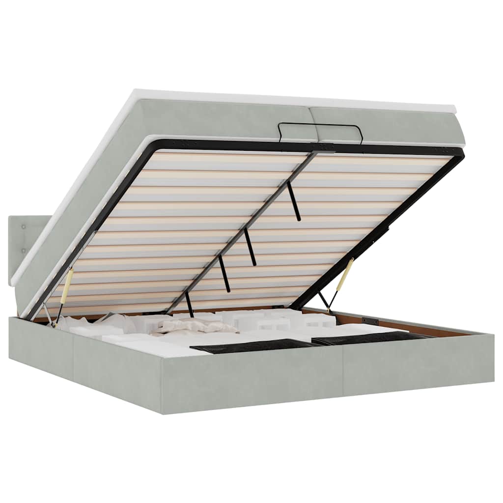 vidaXL Ottoman bed met matras 200x200 cm fluweel lichtgrijs grijs, foto 3