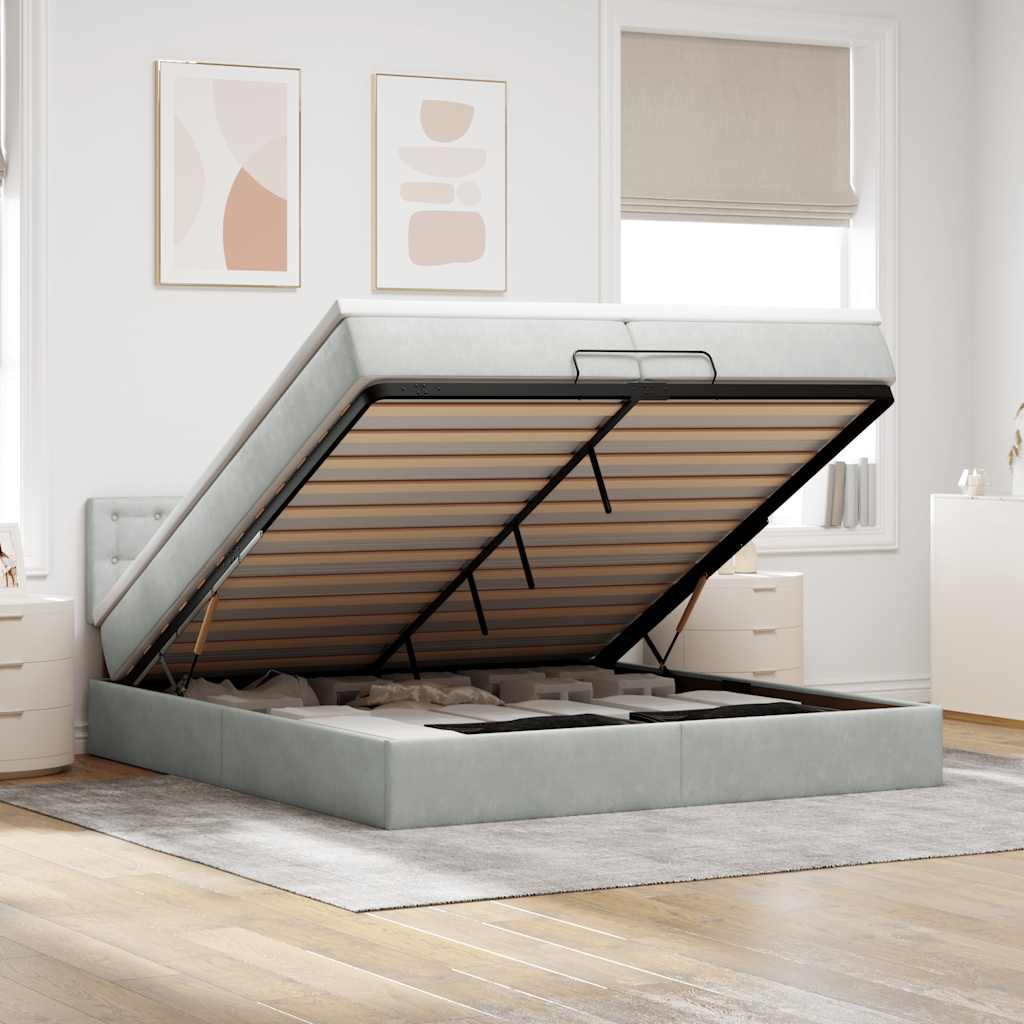 vidaXL Ottoman-Bett mit Matratze Hellgrau 200x200 cm Samt
