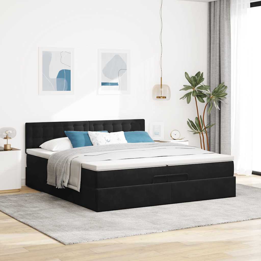 vidaXL Ottoman bed met matras 200x200 cm fluweel zwart afbeelding