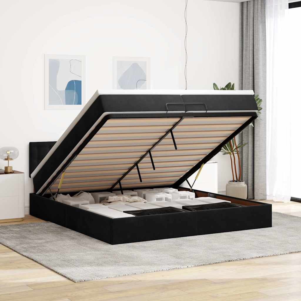 osmannisk sengeramme med madras 200x200 cm fløjl sort