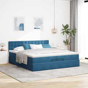 vidaXL Estrutura de cama otomana com colch&atilde;o 200x200 cm azul escuro