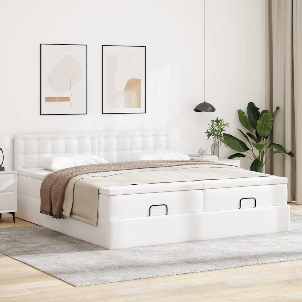 vidaXL Ottoman bed met matrassen 180x200cm kunstleer wit afbeelding