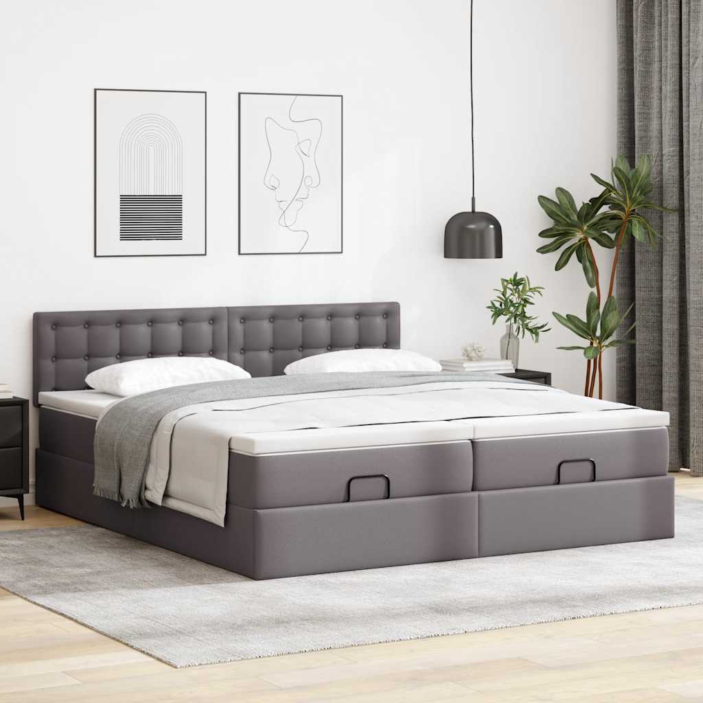 vidaXL Ottoman bed met matrassen 180x200cm kunstleer grijs afbeelding
