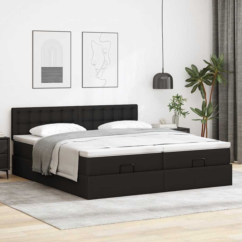 vidaXL Ottoman bed met matrassen 200x200cm kunstleer zwart afbeelding