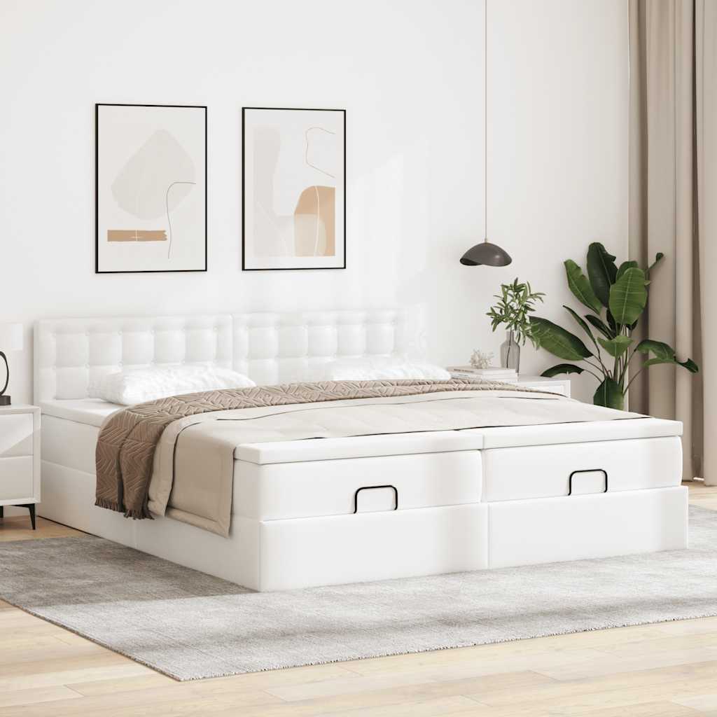 vidaXL Ottoman bed met matrassen 200x200cm kunstleer wit afbeelding