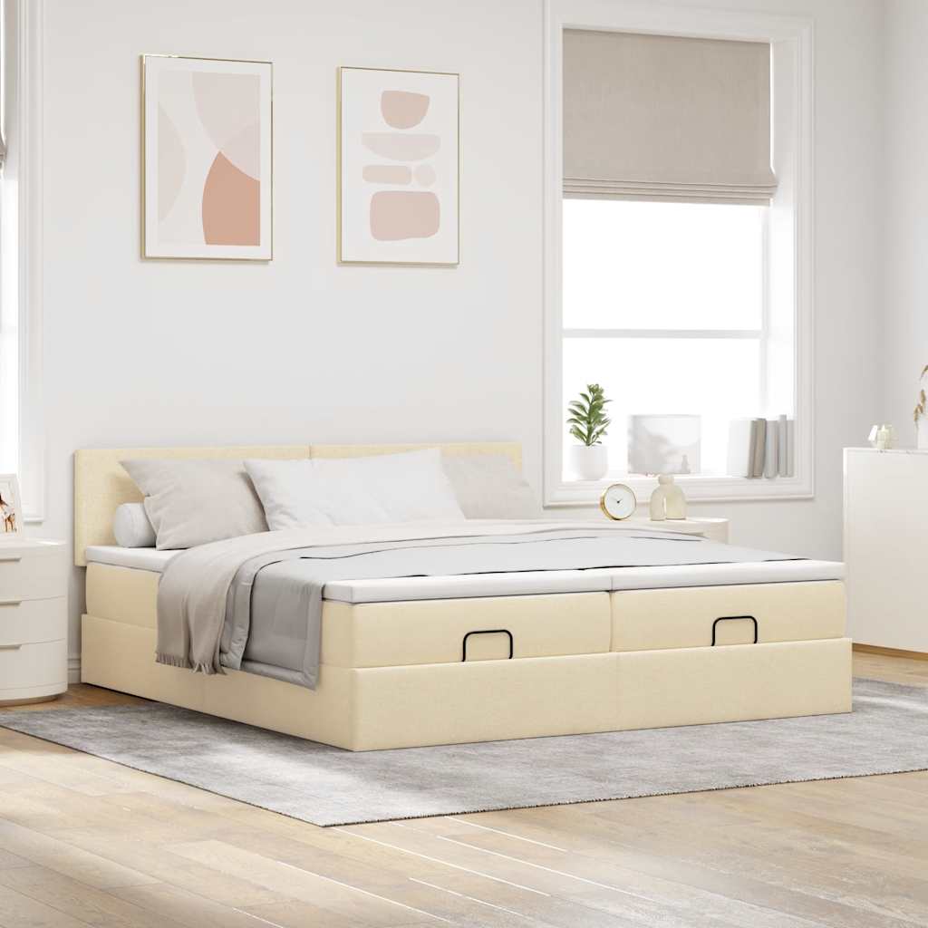 vidaXL Ottoman bed met matrassen 160x200cm stof crèmekleurig, foto 2
