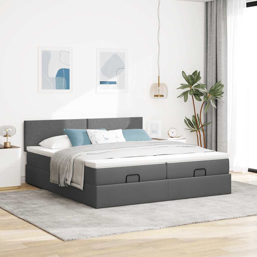vidaXL Ottoman bed met matrassen 180x200cm stof donkergrijs grijs, foto 2