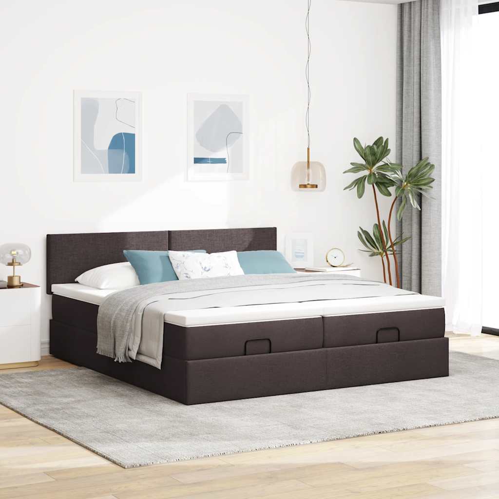 Opbevaringsseng 200 x 200 cm med madrasser og topmadrasser - mørkebrun