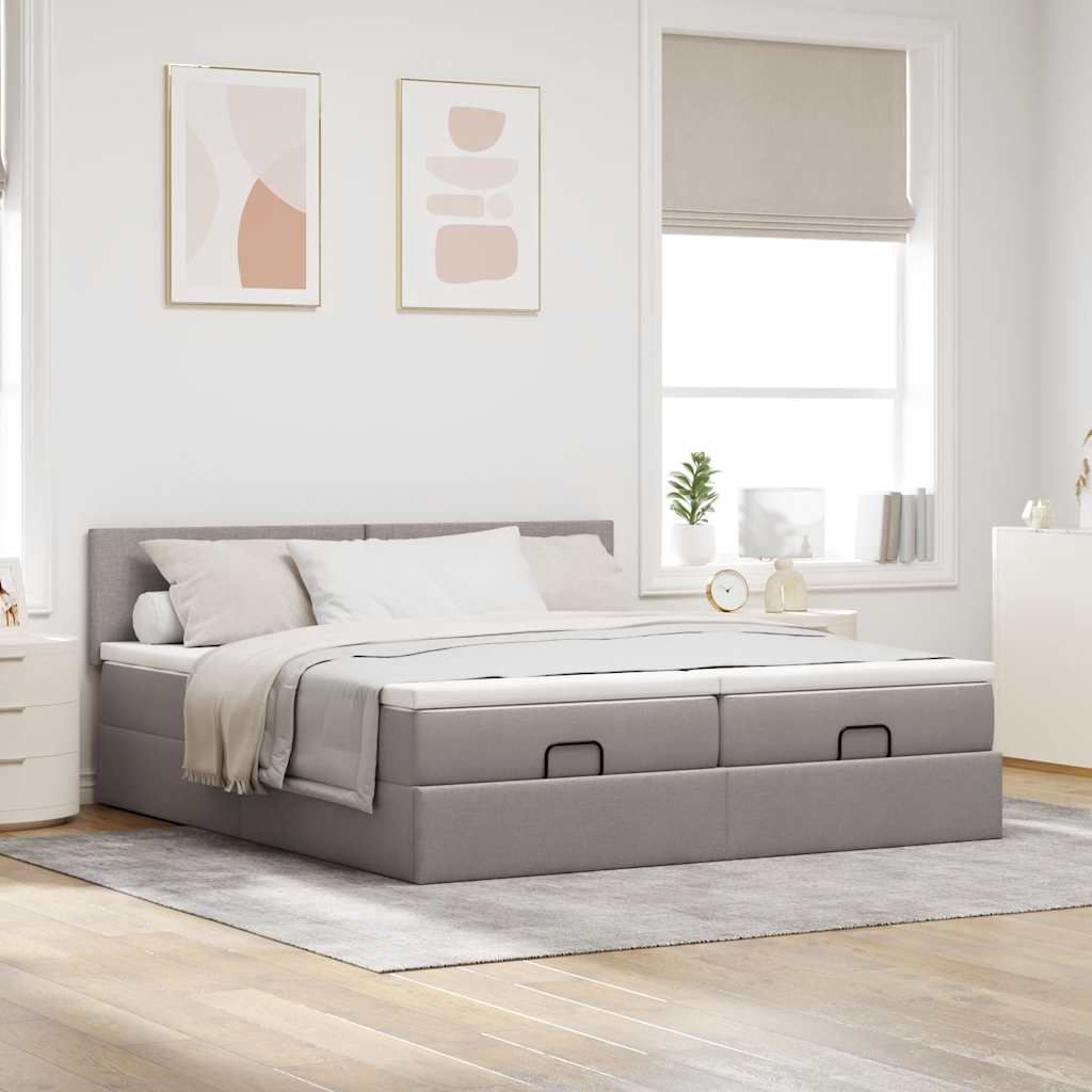 vidaXL Ottoman bed met matrassen 200x200cm stof taupe afbeelding