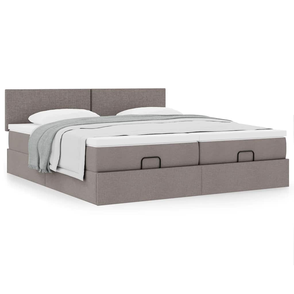 vidaXL Cadru de pat otoman cu saltele Taupe 200x200cm țesătură