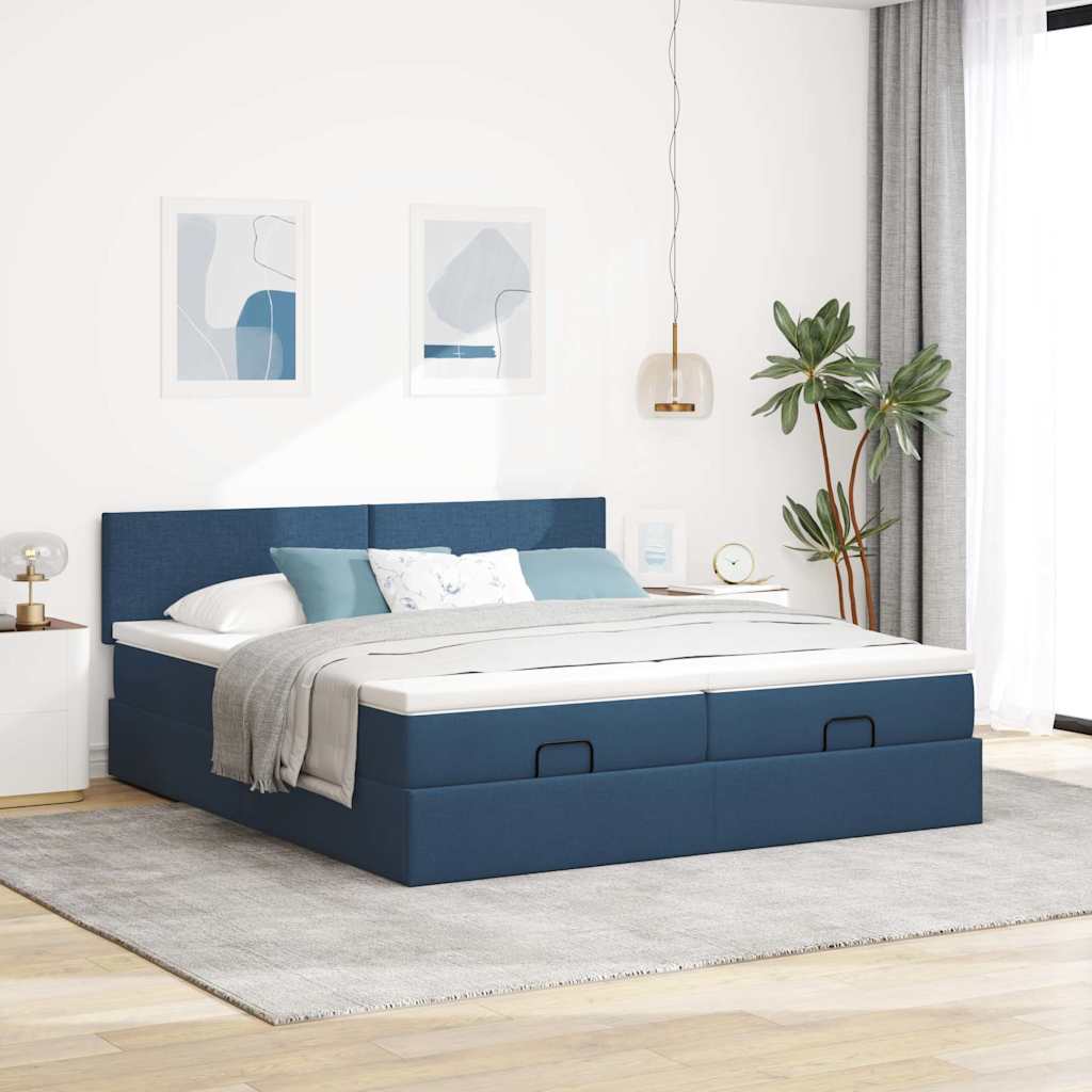 vidaXL Ottoman bed met matrassen 200x200cm stof blauw afbeelding