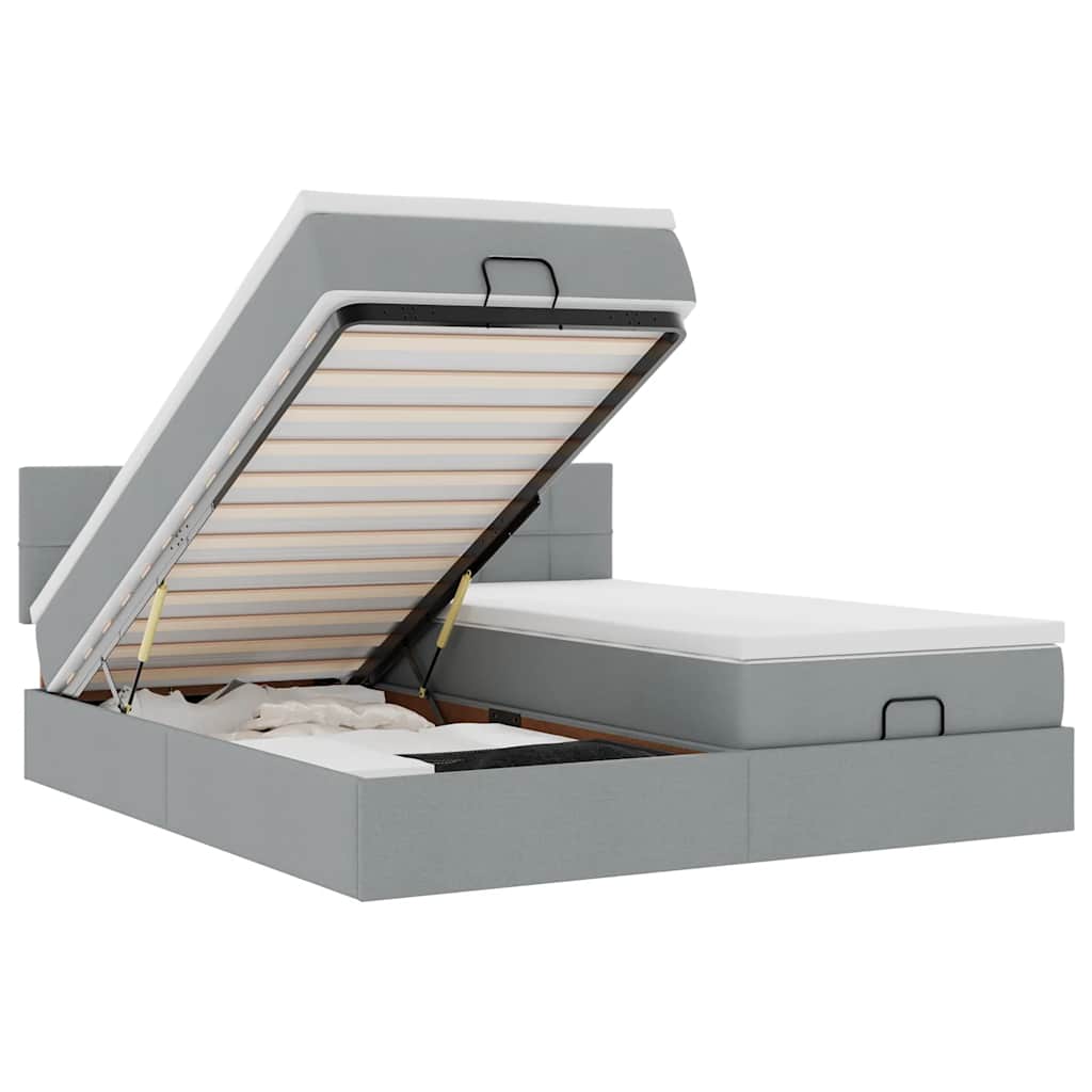 vidaXL Османска легло с матраци, светлосиво, 160x200 см, плат-image-3311987