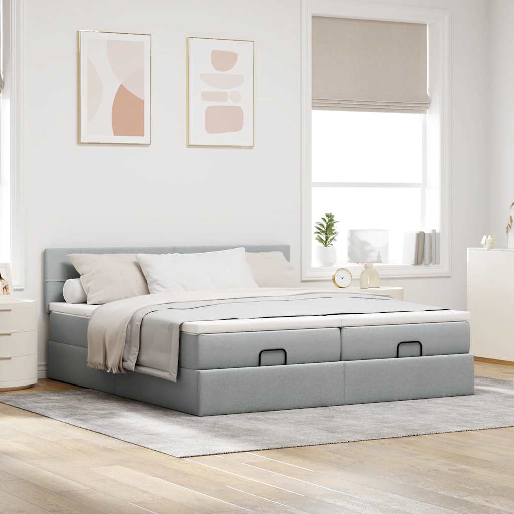vidaXL Ottoman bed met matrassen 180x200cm stof lichtgrijs afbeelding