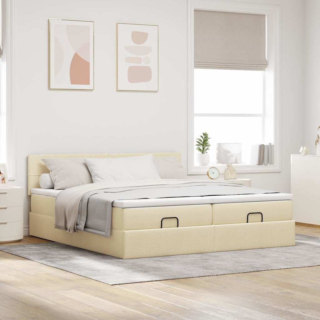 vidaXL Ottoman bed met matrassen 180x200cm stof crèmekleurig, foto 2