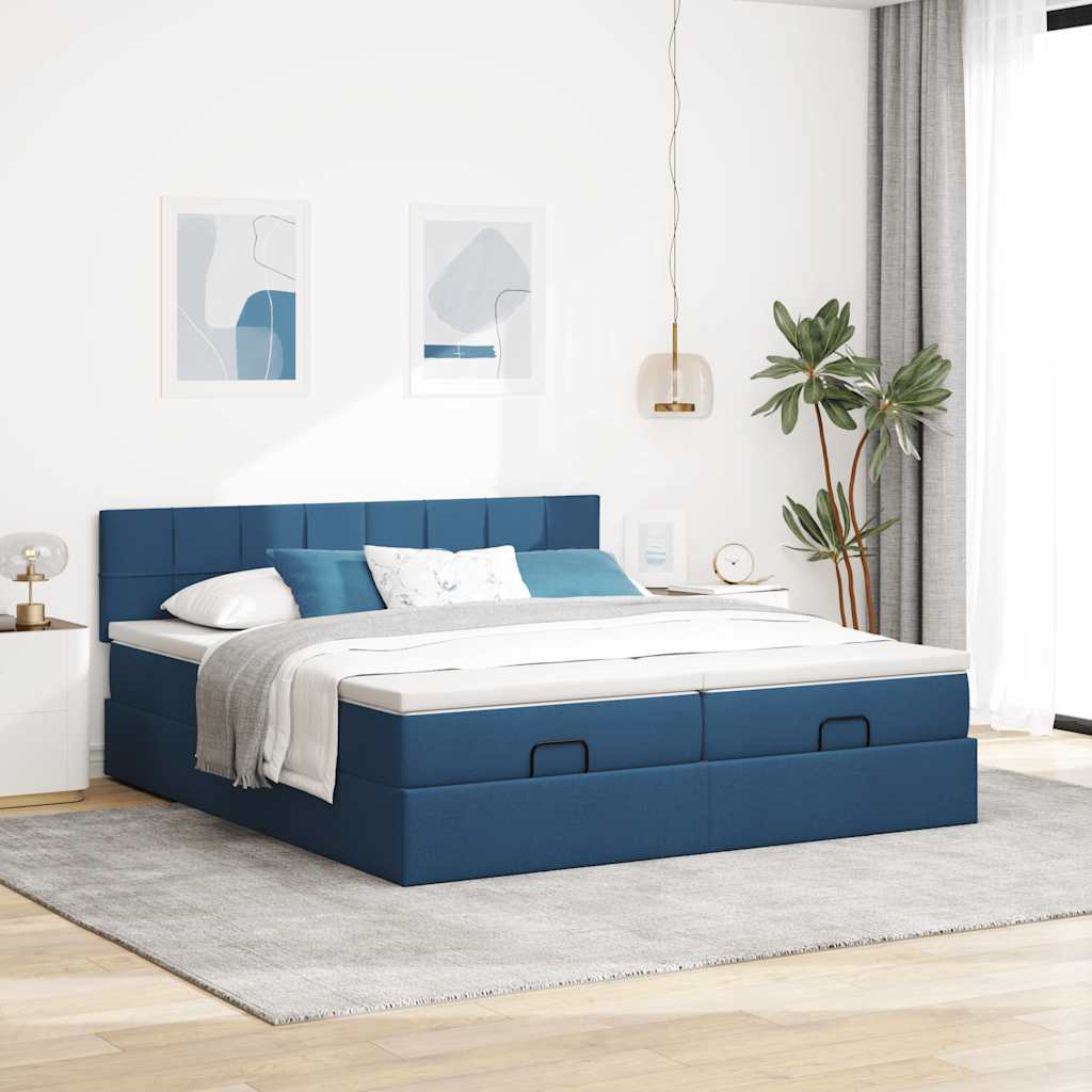 vidaXL Ottoman bed met matrassen 180x200cm stof blauw afbeelding