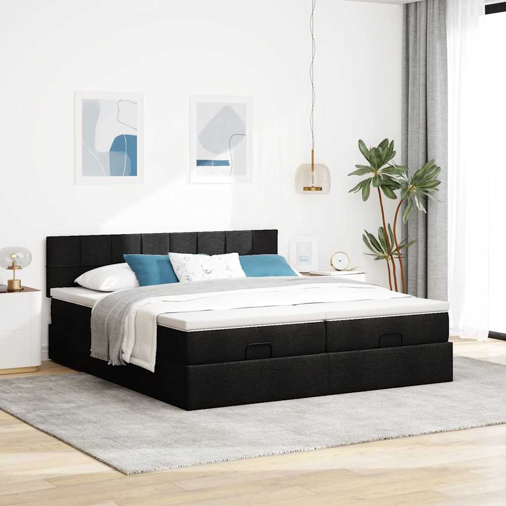 vidaXL Ottoman bed met matrassen 200x200cm stof zwart afbeelding